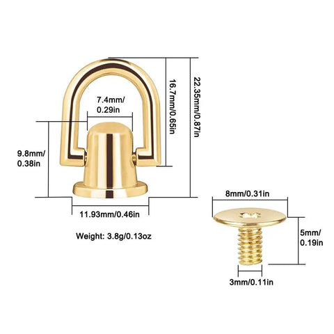 10 Pack Rotatable Ball Head D Ring Stud Buttons For DIY Leather Purses And Backpacks Belts 180 Degree Swivel Metal Rings With Golden Finish Dope Craft Hardware For Bags And Accessories, gold metal, 22.35mm