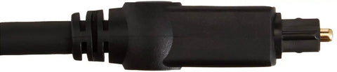 Close-up of Toslink Digital Optical Audio Cable With Gold Plated Connectors For Soundbars And Home Theater 9.8 Feet connector end.