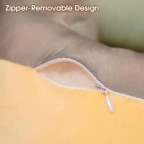 Close-up of kawaii duck design with zipper on nap pillow for office and travel portable neck support pillow for sleeping and cervical pain relief.