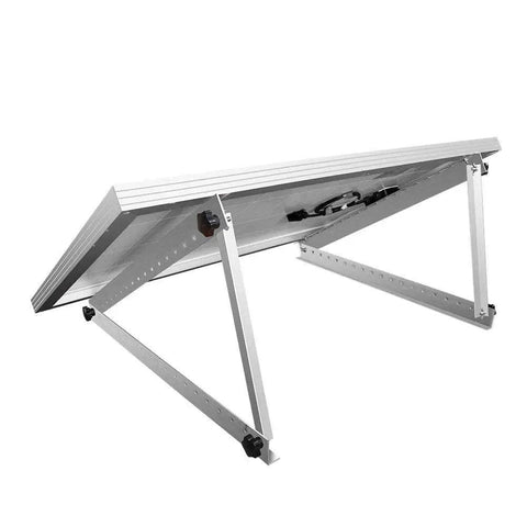 28 Inch Adjustable Solar Panel Mount Brackets With Foldable Tilt Legs for RV roof, showcasing aluminum construction and tilt adjustment.