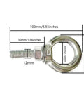 Two Pack M12 304 Stainless Steel Shoulder Eyebolts With Nuts And Flat Washers showing dimensions, rust-resistant for lifting and rigging.