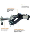 Heavy Duty Pneumatic Hold Down Fixture Built Like A Brick House For Reliable CNC Workholding That Delivers A Rock Solid 750 Pound Grip Each Machine Shift, showcasing robust design with polished piston rod.