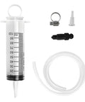 Universal Brake Bleeder Kit With 100Ml Syringe And 50Cm Hose for fluid extraction, includes syringe, hose, and clamps.