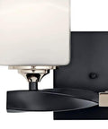 Close-up of Two-Light Marette 13.5-Inch Vanity Light in Brushed Nickel with Satin Etched Cased Opal Glass, showing base details.