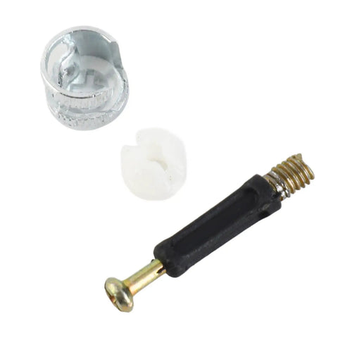 Three in One Eccentric Wheel Connector Kit for Furniture, 100 Sets Pro Grade Durable Screw Nut Hardware close-up view