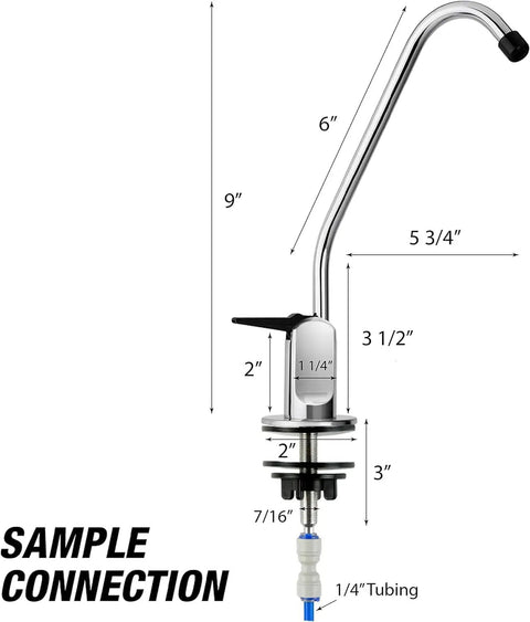 Lead-Free Reverse Osmosis Faucet For Under-Sink Water Filtration Systems Non-Air Gap Chrome 9-Inch Solid Brass RO Faucet diagram