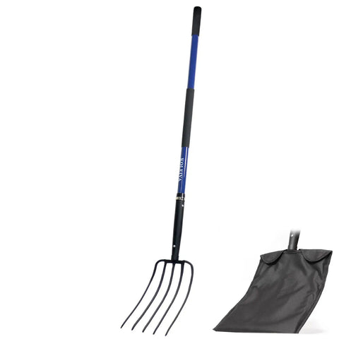 Five-Tine Pitchfork For Gardening 57-Inch Heavy Duty Garden Fork With Fiberglass Handle for Mulch Compost Manure Hay and Soil Loosening