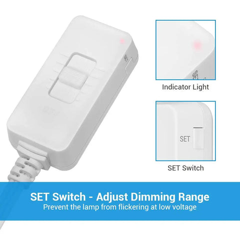 Plug In Dimmer Switch For Dimmable LED CFL And Incandescent Bulbs, Full Range Slide Control, Smooth Stepless Dimming, 5 Foot Extension Cord, ETL Listed, Easy Plug In Lamp Dimmer For Cozy Home Vibe
