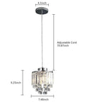 Crystal Glass Pendant Light With Beads, Modern Clear Pendant Fixture For Kitchen Island And Dining Room, Perfect For Hip Cafes, Shops And Restaurants, 2 Pack Or 3 Pack Chandelier Style Ceiling Lighting with dimensions shown