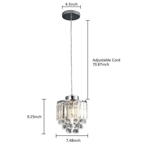 Crystal Glass Pendant Light With Beads, Modern Clear Pendant Fixture For Kitchen Island And Dining Room, Perfect For Hip Cafes, Shops And Restaurants, 2 Pack Or 3 Pack Chandelier Style Ceiling Lighting with dimensions shown