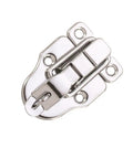 Close-up of a silver 10 Pack Metal Duckbill Box Hasp Toggle Latch with Padlock Hole for wooden boxes and tool chests.