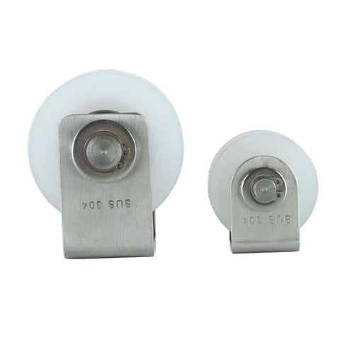 Heavy Duty Nylon Sliding Track Wheel Roller With 304 Stainless Steel Bearing For Industrial Machines Sliding Doors Rolling Gates And Wire Rope Rails H Type 48mm Rock Solid High Load Directional Pulley For Smooth Quiet Operation showing two wheel sizes.