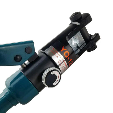 Close-up of 16 Ton Hydraulic Cable Lug Crimper Kit With 13 Die Sets For 9 AWG To 600 MCM Electrical Terminals.