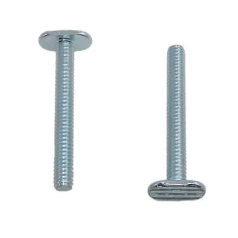 One Quarter Inch T Slot Bolts For T Track 2 Inch Long With Heavy Duty Torque Capability For Woodworking Fixtures And Fixing Devices 12 Pack Durable Zinc Plated DIY Ready Hardware; image shows two zinc plated T-slot bolts.