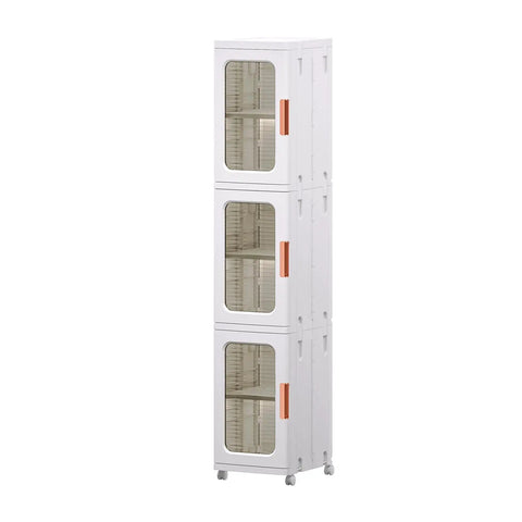 Space Saving Narrow Storage Cabinet With Doors And Adjustable Shelves, Tall Skinny Kitchen And Bath Organizer, 3 Adjustable Shelves, White