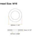 Shop Tested M16 Flat Washers 25 Pack Premium 304 Stainless Steel with 17mm ID and 30mm OD dimensions diagram