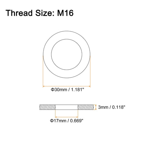 Shop Tested M16 Flat Washers 25 Pack Premium 304 Stainless Steel with 17mm ID and 30mm OD dimensions diagram
