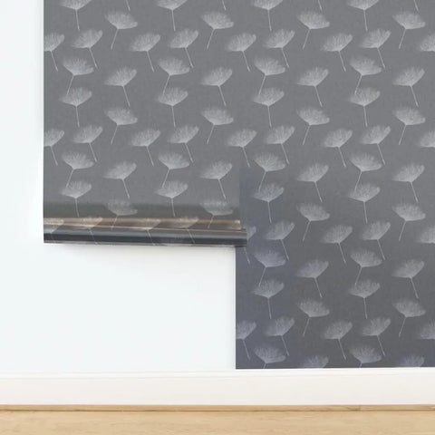 Gray Dandelion Silver Metallic Wallpaper Featuring Fibrous Texture And Eco Friendly PVC Free Finish Super Slick Paste The Wall Application displayed in a room.