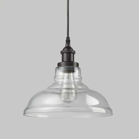 Glass Dome Pendant Light Dimmable Hanging Fixture For Kitchen Island And Dining Areas with clear shade and oil rubbed bronze finish