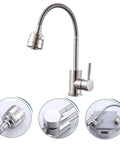Shower Head 360 Degree Faucet Water Dispenser hot and Cold faucets Single-Tube tap for Kitchen Sink Rod Stainless Steel Single Handle close-up views