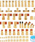 Ailbiuko brass air brake line fittings set, 74-piece assortment with compression tees, elbows and adapters for 1/4-5/8 in tubing
