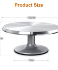 12 Inch Cake Stand With Non Slip Turntable Aluminum Construction For Cake Decorating Spinner Round Display Tray Perfect For Birthday Cakes Wedding Parties And Pro Baking, side view showing size dimensions.