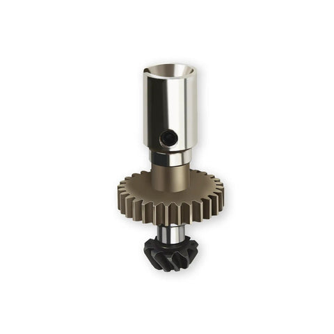 Helical Rear Drive Gear Upgrade For 1/10 Scale RC Cars Chrome Steel Differential Gear X07-CS06, close-up view of gear teeth.
