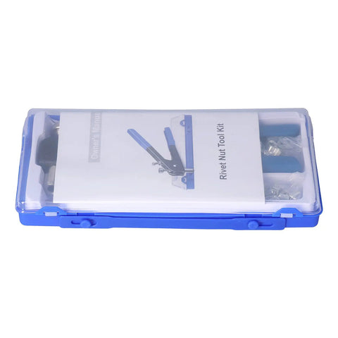 Heavy Duty Manual Rivet Gun Kit With Stainless Steel Spindle And Aluminum Alloy Arms Includes Five Pole Covers For M3 To M8 Rivets in blue case