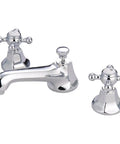 2 Handle Widespread Lavatory Faucet Polished Chrome With Brass Pop Up Drain 8 To 16 Inch Spread Deck Mount shown from front