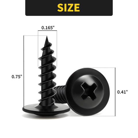 Black Wood Screws Size Eight By Three Quarter Inch 125 Piece Set Self Tapping Phillips Truss Head Fasteners shown in close-up