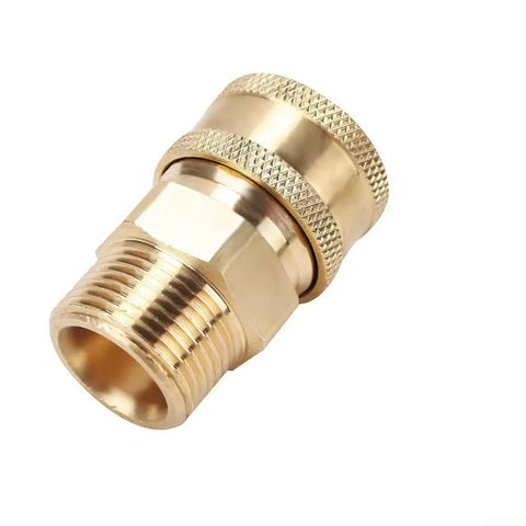 Three Eighths Inch To M22 Male Quick Release Pressure Washer Connector Copper Adapter For Garden Hose Easy Change, Gold Finish