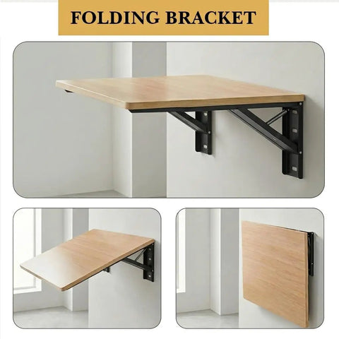 Heavy Duty Folding Shelf Brackets 20 Inch Set Of Two 500 Lbs Wall Mounted Collapsible Brackets with locking hinge, displaying a wooden shelf.