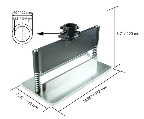 Heavy Duty Press Brake Attachment For Hydraulic Shop Presses 12 To 20 Ton, shown with dimensions and top view diagram.
