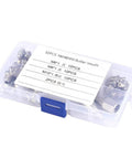 32-Piece Brass Zerk Grease Nipple Fittings Kit in a clear plastic box with labeled compartments for hot air guns.