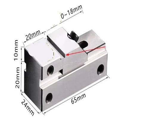 Machine Vise Stainless Steel Flat Jaw Clamp For Milling Machines, 24x65x30MM, 0-18mm Clamp Range, Precision Fixture, Quick Adjust Slide Bar, High Quality Milling Jig For Hardware Stores And Workshops, shown with 24x65x30mm size