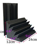 Pro Level Black Acoustic Foam Bass Traps Pack Of Eight Dope Sound Dampening Panels 4.6 X 4.6 X 9.4 Inches displayed at different angles.