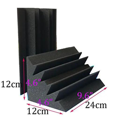 Pro Level Black Acoustic Foam Bass Traps Pack Of Eight Dope Sound Dampening Panels 4.6 X 4.6 X 9.4 Inches displayed at different angles.