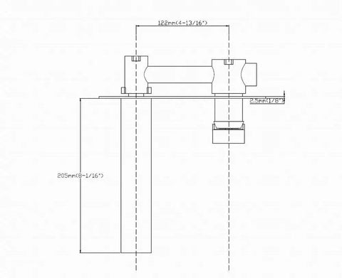 Technical diagram of Wall Mount Vessel Sink Faucet in Chrome Solid Brass Finish with Rough In Valve Included Easy DIY Install Premium Quality
