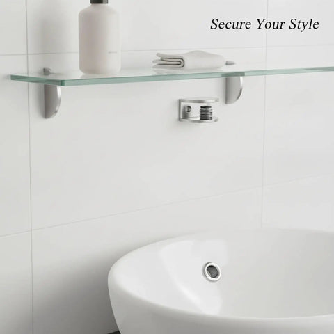 Semi Circular Zinc Alloy Glass Shelf Clamp Mounting Bracket for Bathroom Vanity installation with brushed metal finish