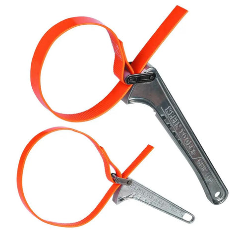Grip It Adjustable Strap Wrench Kit Two Piece Set With Six Inch And Twelve Inch Handles For Tight Spaces in orange urethane belt.