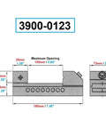 Technical diagram of 3 Inch Parallel Vise Without Slot For Milling And Machining; precise measurements and specifications shown.