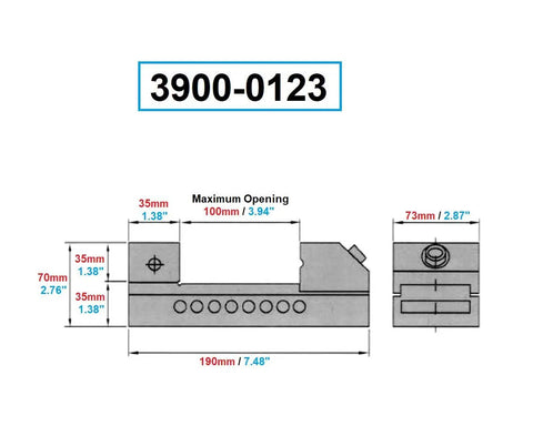 Technical diagram of 3 Inch Parallel Vise Without Slot For Milling And Machining; precise measurements and specifications shown.