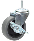 YEEMIGO 3-inch stem caster wheel with locking brake, soft rubber non-marking grey wheel, M8-1.25 threaded stem