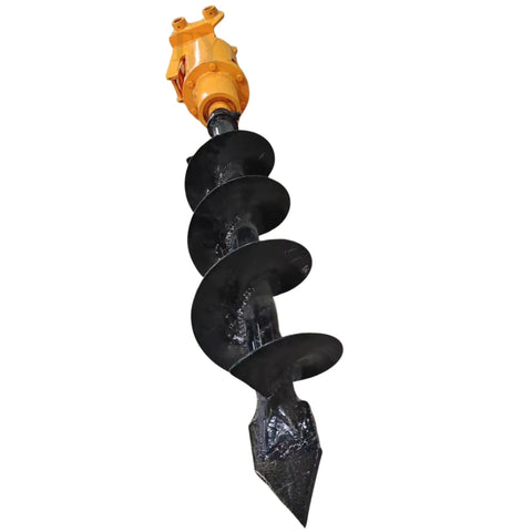 Beefy Heavy Duty 200mm Hydraulic Earth Auger Attachment for 2 to 3.5 Ton Mini Excavators with spiral blade and 30mm pin fit.