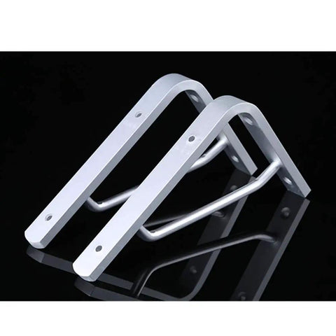 Heavy Duty Aluminum Alloy Triangle Shelf Bracket Rock Solid L Shaped Wall Mount Support Frame in silver color, showcasing sturdy design.