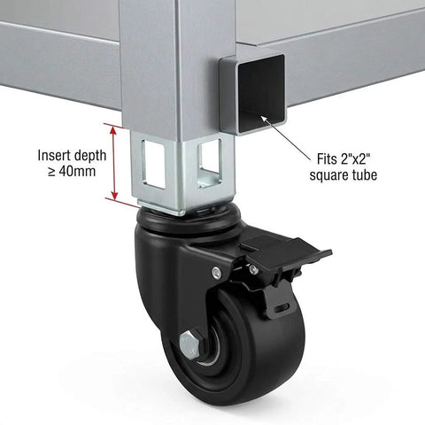 3 Inch PU Caster Wheels For 2x2 Boltless Shelving Racks Four Pack Heavy Duty Mobility Set With 1500 Lb Total Load Easy Slide In Installation
