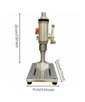 Pugermering Mini Benchtop Drill Press Machine featuring precision aluminum steel construction and stable vice, standing on measurement markings.