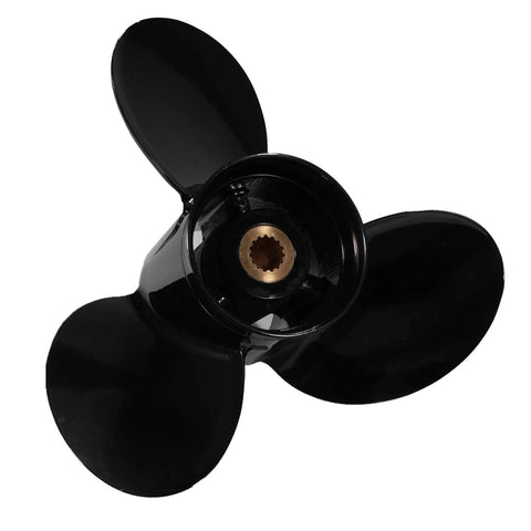Aluminum Boat Outboard Propeller 15 X 17 Right Hand Rotation 3 Blade 15 Spline Fits Evinrude Johnson OMC Stern Drive 135 to 300HP Reference 765187 Durable Marine Prop; side view