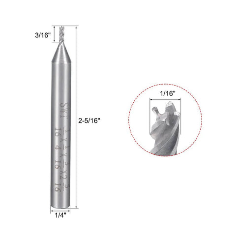 uxcell 1/16-inch HSS-AL spiral drill bit with straight end mill, 4 flutes, 1/4-inch shank