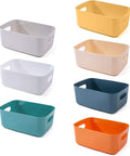 7 Pack Clear Storage Bins Easy Grab Four Point Two Liter for Kitchen Pantry Bathroom Classrooms Durable Plastic Organizer